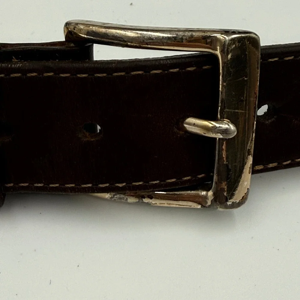 Orvis Mens Leather Belt 40 Brown Ribbon Inlay Stripe Made in USA‎ 39KY
